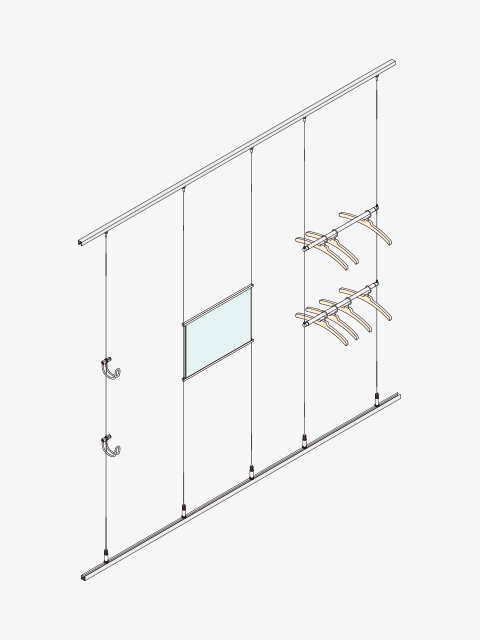ピクチャーレールを上下に設置シングルの構成図